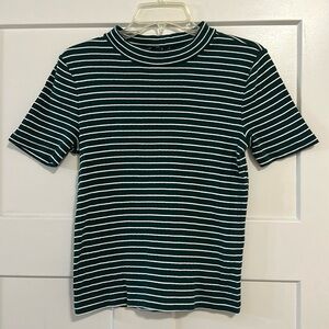 Hunter Green and White Mock Neck Striped Shirt Forever 21